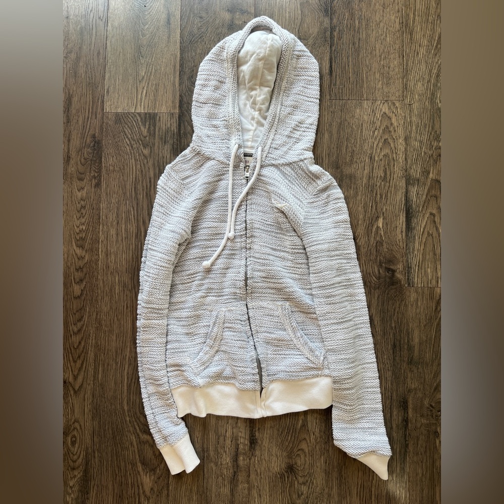 Hollister Gray and White Zip-Up Hoodie